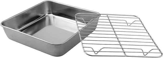 Stainless Steel Baking Pan and Cooling Rack Set for Oven Roasting and Baking Multi-Size Bakeware for Kitchen BBQ and Cake Easy Clean Dishwasher Safe(20CM)