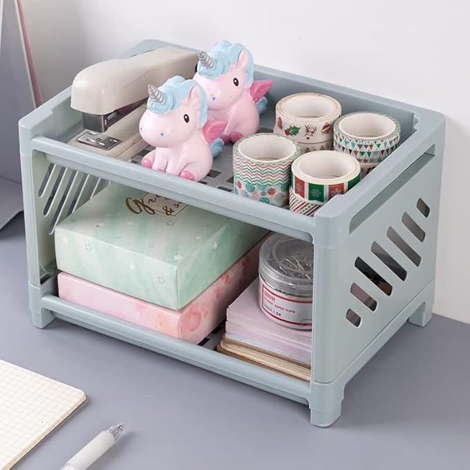 2 Tier Plastic Countertop Shelf Organizer Storage Rack, Multifunction Pantry Storage Organizer Kitchen Spice Rack Bathroom Shelf Organizer Tabletop Shelf Organizer (Green)