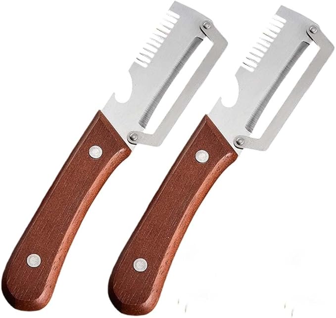 Multi-Functional Vegetable Peeler for Kitchen, Stainless Steel Blade with Wooden Handle and Bottle Opener, Scallion Shredder, Kitchen Tool for Fruit Veggie (2 PCS)