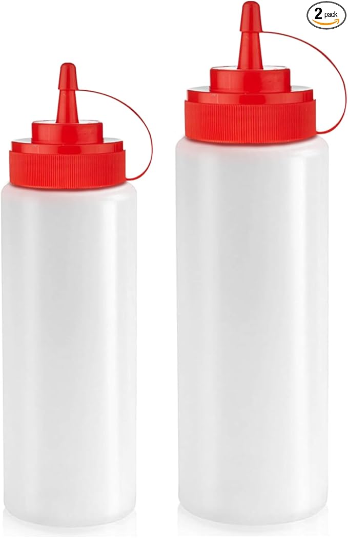 Norcalway 12 oz & 16 oz Condiment Squeeze Bottles for Sauce – Leak Proof Oil, Syrup, Dressing Squirt Bottles – Easy Pour, Refill & Clean | 2 Pack