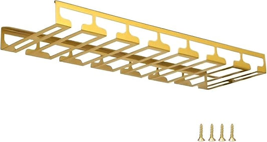 Wine Glass Holder Under Cabinet, Gold Metal Wine Glass Hanger, Hanging Stemware Rack with Screws for Bar Kitchen (Color : B, Size : 28inch/71cm)