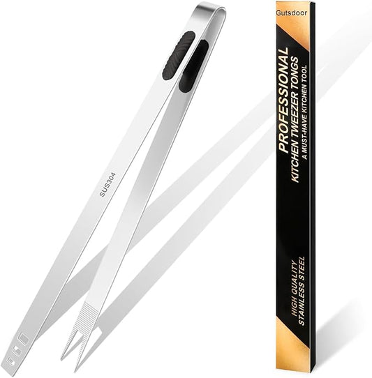 Gutsdoor 12-Inch Professional Kitchen Tweezers Stainless Steel Grill Tongs for BBQ, Grilling, Camping and Home Cooking Multi-Use Precision Cooking Tweezers for Outdoor Grill & Home Kitchens