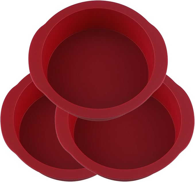 Nalchios 6 Inch Silicone Round Cake Pan Set of 3 - Non-stick Easy Releasing Mini Baking Molds for Layer, Pizza, Cheese, Chocolate - Flexible BPA Free