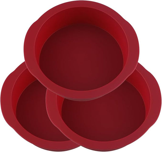 Nalchios 6 Inch Silicone Round Cake Pan Set of 3 - Non-stick Easy Releasing Mini Baking Molds for Layer, Pizza, Cheese, Chocolate - Flexible BPA Free