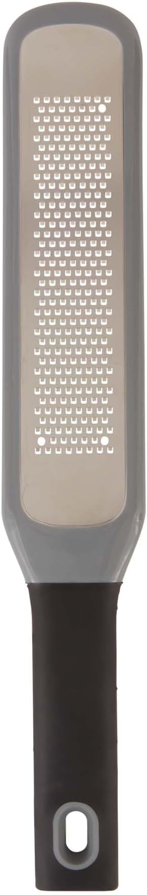 RSVP International Paddle Grater, Etched Steel Blades, Stainless Steel Hand Held Kitchen Cheese & Vegetable Shredder Comfort Grip Handle and Anti-Slip Foot and Safety Cover, Fine Zester