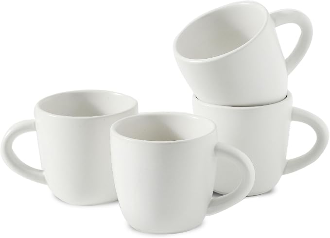HASENSE Ceramic Espresso Cups Set, 4 Pack White Coffee Cups, Mini Latte Cappuccino Cups with Handle, Stackable Thick Porcelain Demitasse Cups, Suit for Espresso Machine and Coffee Maker, White
