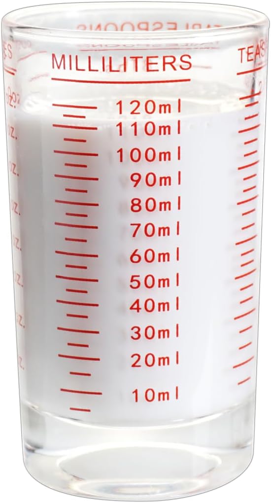 Measuring Cup 4 Ounce/120ML Shot Glass Liquid Heavy High Espresso Glass Cup (Red)