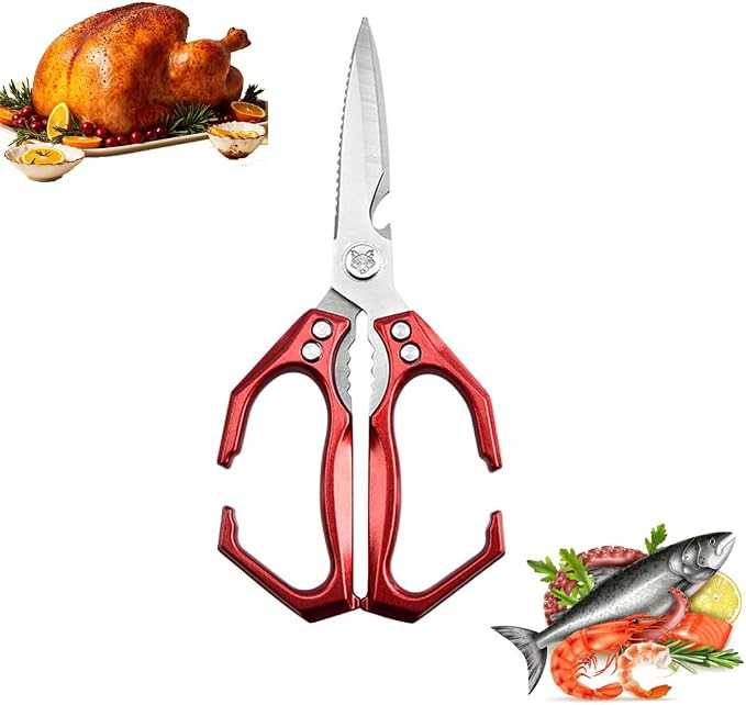 【Upgraded All-Metal Ergonomic 】Heavy Duty Kitchen Scissors All Purpose Cooking Shears for Food Poultry, Meat, Fish, Vegetables, Rust-Proof, Dishwasher Safe