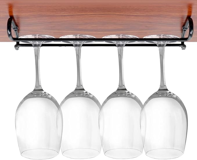 GeLive 10 Inch Set of 2 Under Cabinet Wine Glass Rack Stemware Holder Glass Storage Hanger Organizer for Kitchen and Bar (Black)
