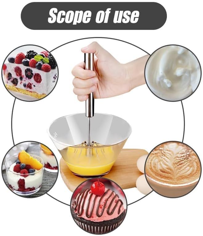 Stainless Steel Whisk, Egg Whisk Hand Push Rotary Blender, Manual Mixer Stirrer Kitchen Tool for Blending, Whisking, Beating, Stirring (2PCS)