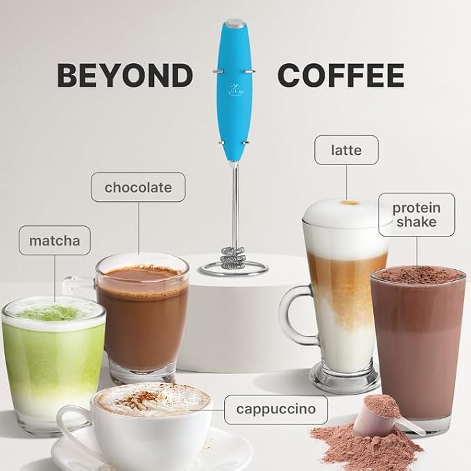 Zulay Powerful Milk Frother for Coffee with Upgraded Titanium Motor - Handheld Electric Whisk, Milk Foamer, Mini Mixer & Coffee Blender for Frappe, Latte, Matcha, No Stand - Pacific Blue