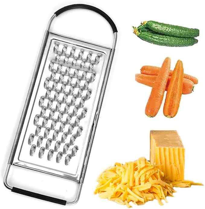 1 Pack Professional Cheese Grater - Handheld Flat Coarse Stainless Steel Graters for Kitchen - Food Grater with Anti-Slip Handle for Chocolate, Potato, Vegetable, Butter （Silver）
