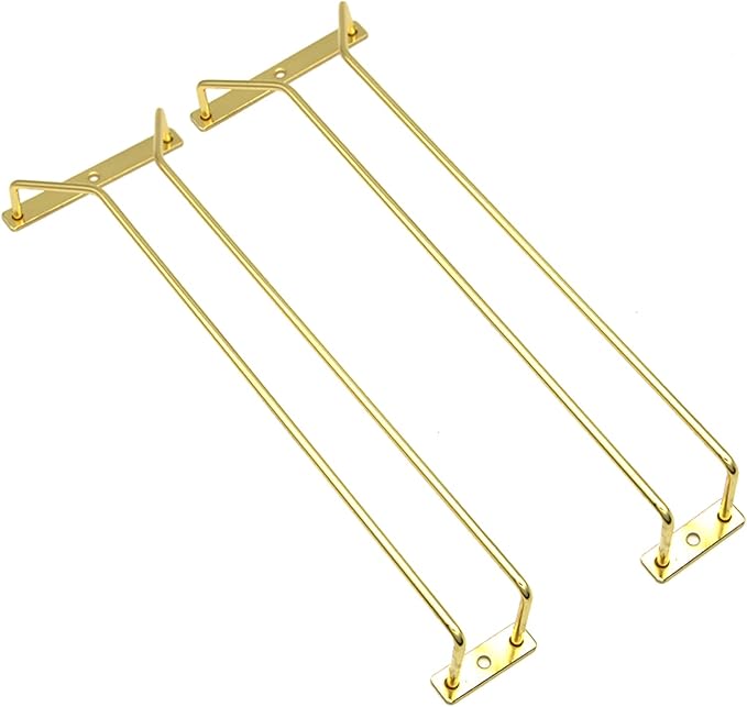 14-Inch Gold Wine Glass Rack, Under Cabinet Wine Glass Holder Stainless Steel Stemware Rack - Hanging Stemware Holder for Cabinet Kitchen Bar, Set of 2