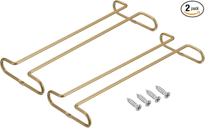 uxcell Wine Glass Rack Under Cabinet, 2Pcs 10-Inch Stemware Wine Glass Hanging Rack Stainless Steel Wine Glass Organizer Storage Hanger for 5mm Stemware Column, Gold
