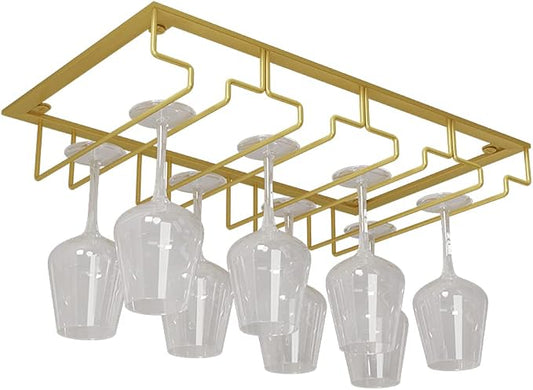 Wine Glass Holder Under Cabinet - Hanging Stemware Holder, Wine Glasses Storage Hanger Metal Organizer for Cabinet Kitchen Bar (4 Rows)