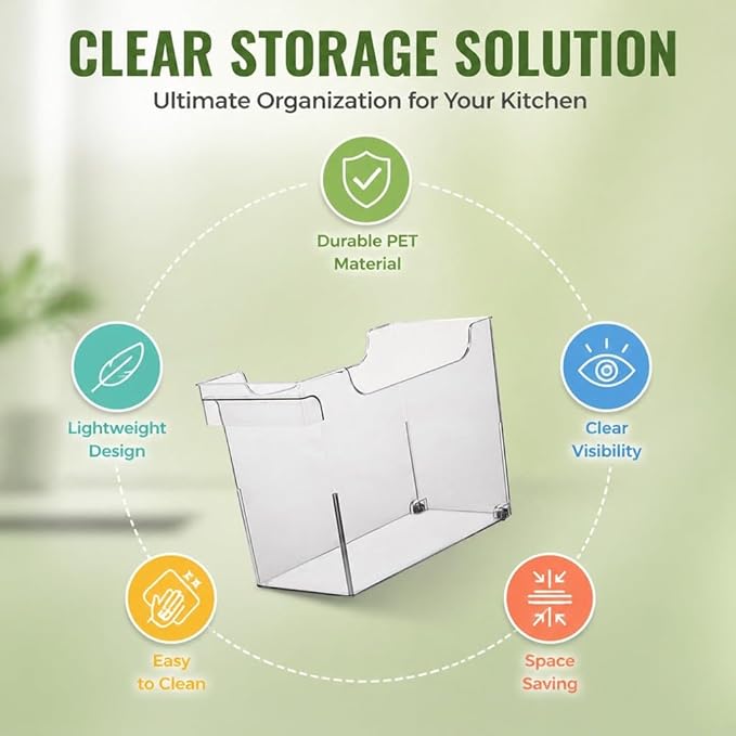Clear Kitchen Organizer Bin, U Shaped Multifunctional Storage Container, PET Material, Space Saving Design - Durable Transparent Pot Lid Holder, Easy Access for Kitchen Cabinets