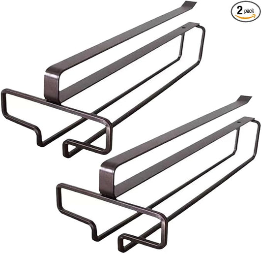 2 Wine Glasses Holder, 10 Inch Punch-free Glass Rack Holder Cabinet Storage Space-Saving for Kitchen Bar Home Wine Lovers (White) (Brown)
