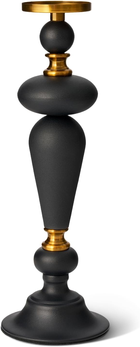 Taper Metal Candle Holder for Modern Vintage Luxury Decor, Matte Black & Antique Brass Iron Pillar Candle Stick Holder for Dining Table, Mantel Decor, Housewarming Gift