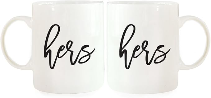 Andaz Press Funny Couples 11 oz Ceramic Coffee Mugs, Hers, Hers, His and Hers Coffee Mug Set of 2, Valentines Couples Mugs for Him and Her, Mr and Mrs Mugs, Couple Mugs for Husband and Wife