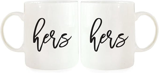 Andaz Press Funny Couples 11 oz Ceramic Coffee Mugs, Hers, Hers, His and Hers Coffee Mug Set of 2, Valentines Couples Mugs for Him and Her, Mr and Mrs Mugs, Couple Mugs for Husband and Wife