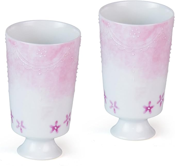 KAMMAK Ceramic Tea Cups Small, Cute Vintage Coffee Cup Set of 2, Porcelain Teacups Espresso Mug, 2.2oz Hand Painted Chinese Afternoon Tea Party Mugs, Birthday Gift for Women Men, Yutian Zi