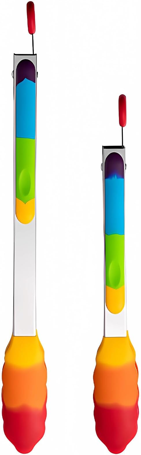 Rainbow Tongs for Cooking, Heat Resistant Stainless Steel Kitchen Tongs with Silicone Tips, 9 & 12 Inch Silicone Tongs, Set of 2