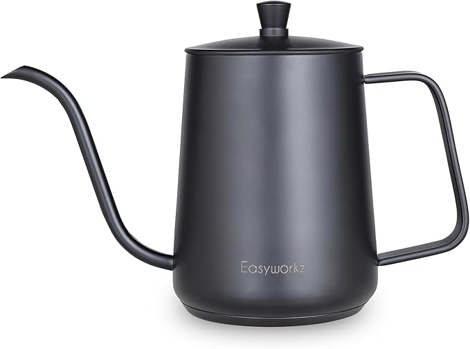 Easyworkz Gooseneck Pour Over Coffee Kettle 30 fl oz Stainless Steel Hand Drip Coffee Pot With Long Narrow Spout, Suitable for Induction Cookers, Black