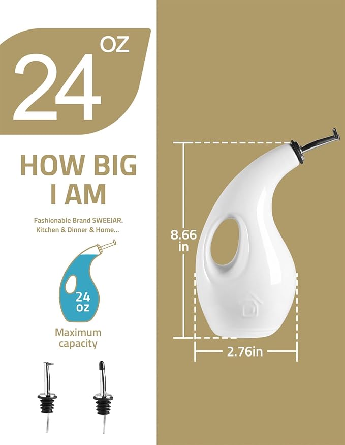 Sweejar Ceramic Olive Oil Dispenser Bottle, 24 Oz Opaque Cruet Protects EVOO Oil to Reduce Oxidation, Suitable for Storage Vinegar, Coffee Syrups, Liquids (Black)