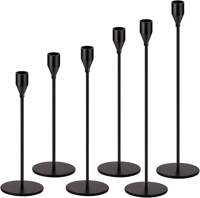 Oatnauxil Matte Black Candle Holders Black Candlestick Holders Metal Candle Holder for Wedding, Dinning, Party, Fits 3/4 inch Thick Candle&Led Candles (Set of 6 Pcs)