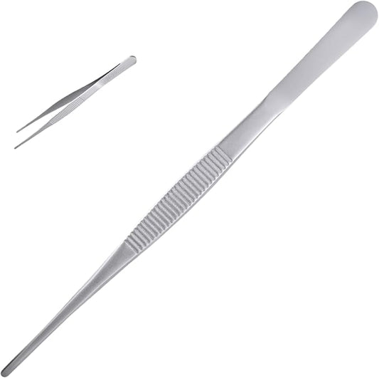 12Inch Fine-Tip Kitchen Tweezers Tongs – Extra-Long Stainless Steel Cooking Tweezers Dishwasher Safe for Grilling, Baking & Food Prep (12In Straight BBQ Tongs)