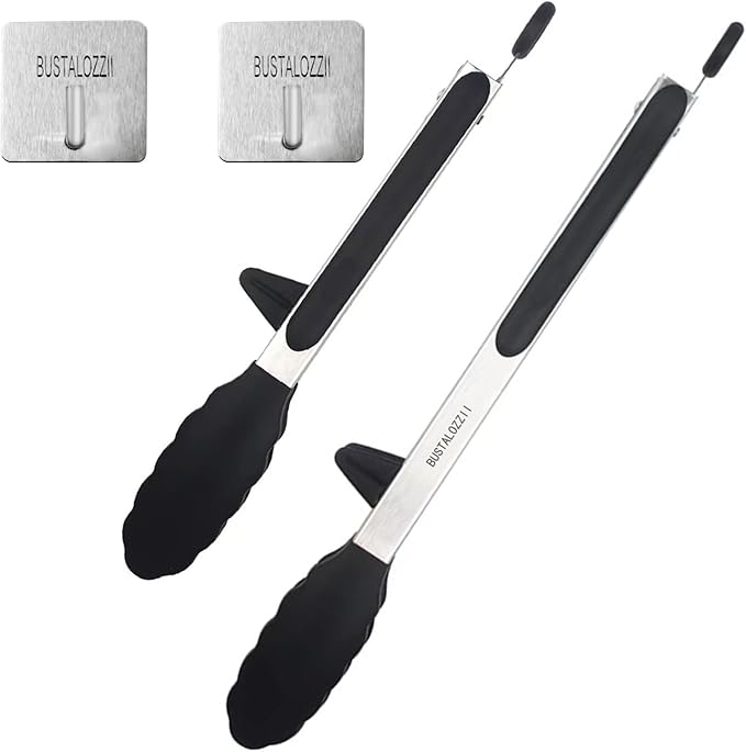Kitchen Tongs with Silicone Tips 12-9Inch Stainless Steel Tongs for Cooking Heat Resistant Silicone Cooking Tongs Perfect for Grilling, Salad, and Canning,Link 2ps (black)