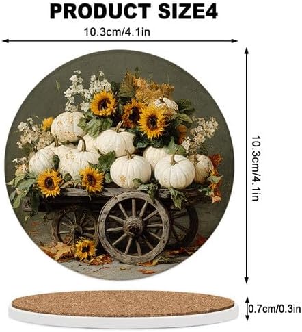 Pumpkin Coasters Set of 6, 4inch Coasters for Drinks Absorbent Stone with Holder Fall Decorations Ceramic Drink Coaster for Tabletop Protection, Coffee Table Decor for Home Decor