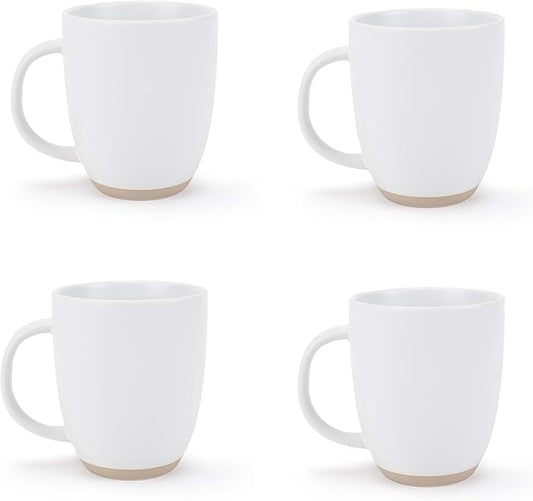 Elanze Designs Raw Clay Bottom White 13 ounce Ceramic Coffee Mugs Set of 4