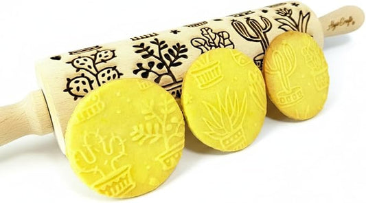 CACTUS Embossing Rolling Pin Embossed dough roller by Algis Crafts