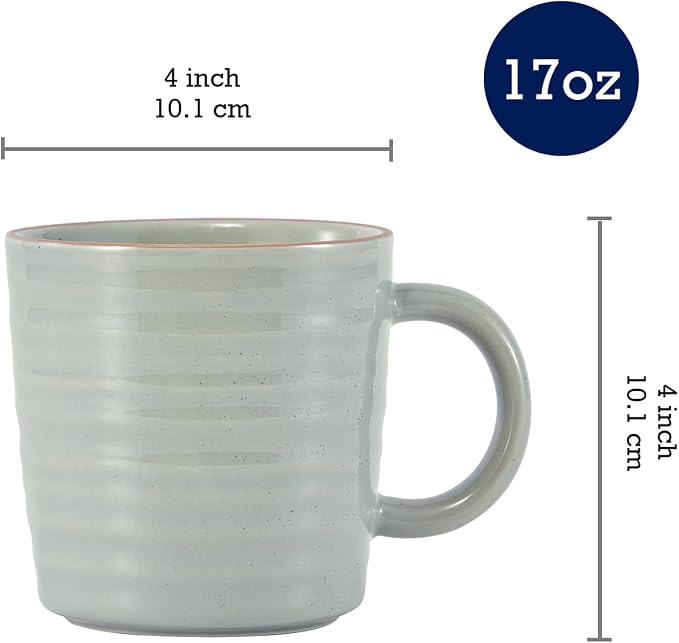 Bico Ceramic Coffee Mugs Set of 4, 17 oz Stoneware Coffee Cups with Handle and Ribbed Texture, Lead-Free Microwave and Dishwasher Safe, Warm Earthy Mug Set for Tea, Latte, Hot Chocolate (Sage Green)