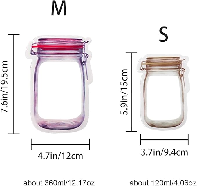 20 Mason Jar Bottles Bags Reusable Snack Bags Food Storage Bags Zipper Sealed Sandwich Bags Snack Storage Food Saver Bags for Nuts Cookies Freezer Safe