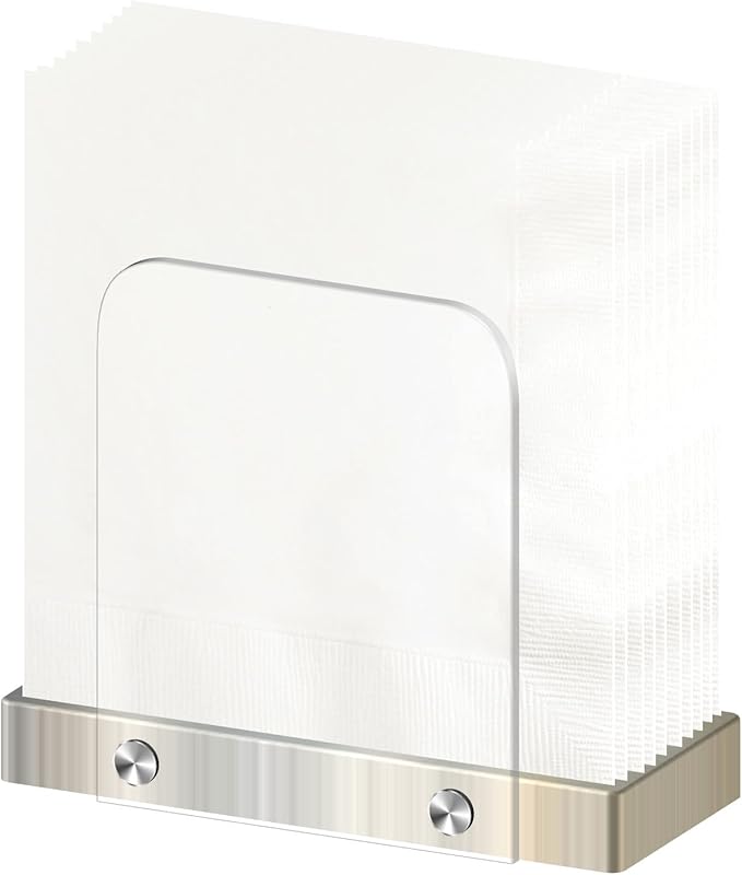 Modern Napkin Holder for Kitchen, Standing Napkin Holder for Tables, Clear Acrylic and Silver Steel Base Kitchen & Dining Room Decor