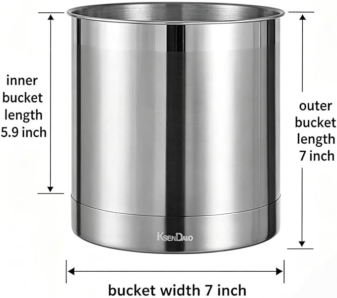 KSENDALO Stainless Steel Utensil Holder 7x7inch Large Utensil Holder for Countertop, Round Utensil Caddy for Spoons, Silverware, and Spatulas for Kitchen, Silver
