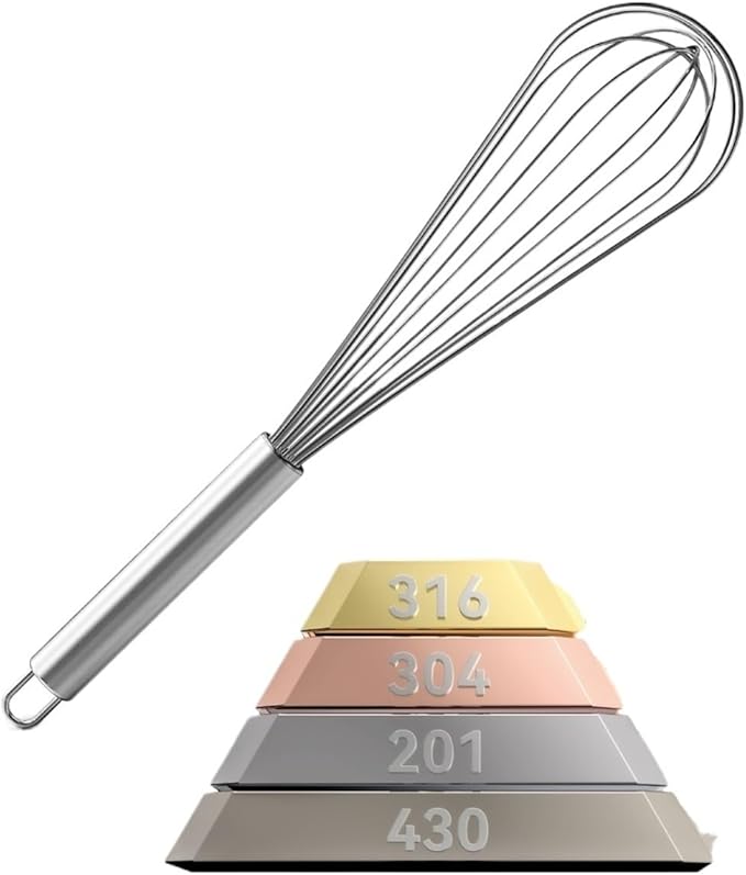 VIMACO® Balloon Whisk Stainless Steel 304 18/8 Wire Beater 8"10"12" Kitchen Cooking Tool No-Stick Compatible For Egg(10 Inch Silver)