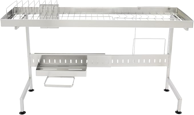 Over The Sink Dish Drying Rack, Stainless Steel Storage Shelf Kitchen Organizer Dish Drainer for Pots Pans Cups Bowls, L34.7*W10.2*H19.7in, Silver