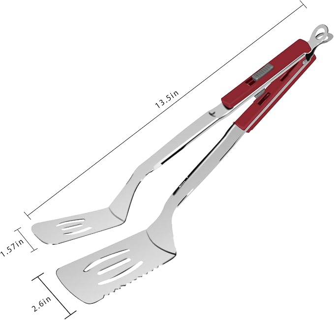 13.5-inch Stainless Steel Tongs for Cooking – Versatile Metal Spatula Tongs for Flipping, Picking Up, Cutting, and Stir-Frying Meats and Other Foods. Kitchen Tongs Durable and Multifunctional.(Red)