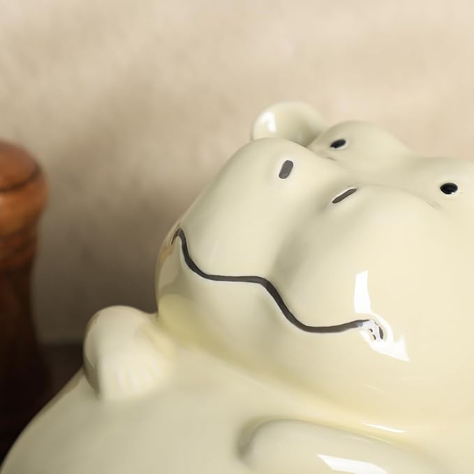 Ceramic Cartoon Animal Pattern Kitchen Utensil Holder, Large Cooking Utensil Crocks for Kitchen Countertop, Cartoon Style Utensil Organizer - Hippo