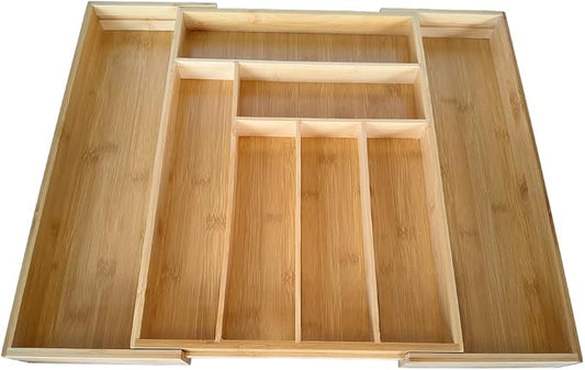 Adjustable Bamboo Drawer Organizer, Expandable Silverware Drawer Organizer, Large Cutlery Tray with Wooden Drawer Dividers for Flatware Organizing Kitchen Utensils Holder (6-8 Slots, Natural)