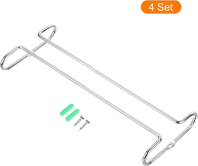 uxcell Wine Glass Rack Under Cabinet, 4Pcs 10-Inch Stemware Wine Glass Hanging Rack Stainless Steel Wine Glass Organizer Storage Hanger for 5mm Stemware Column, Silver