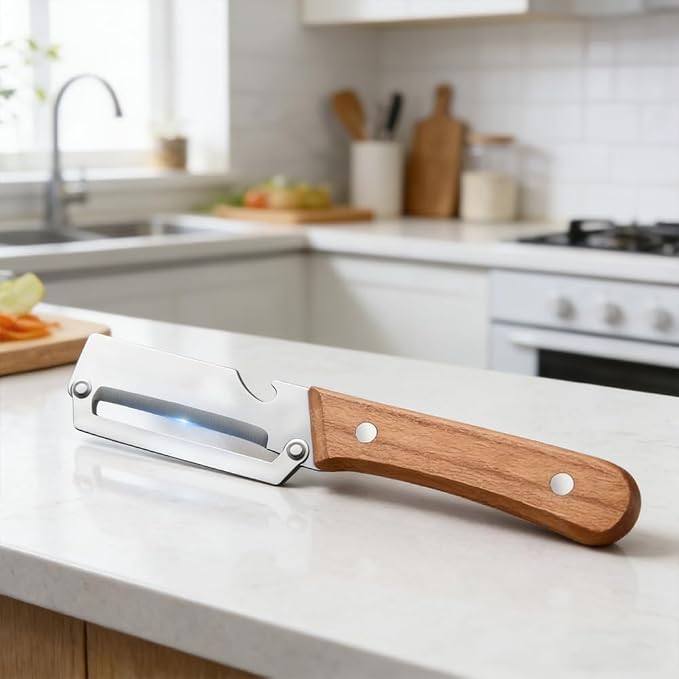 Multi-Functional Vegetable Peeler fo Kitchen: 2 in 1 Stainless Steel Peeler with Wooden Handle and Bottle Opener - Peelers for Potato Pumpkin Papaya Zucchini (2 pcs)