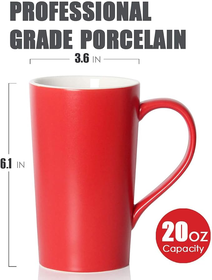 20 oz Large Coffee Mugs, M007 Plain Tall Ceramic Cup with Handle for Dad Men, Set of 2, Christmas Red