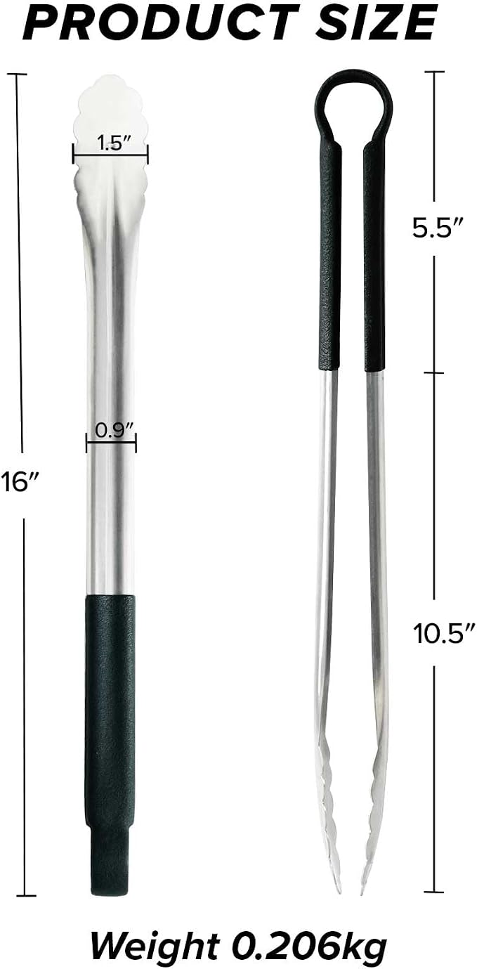 LZMS 4 Packs -16" Extra-large Size Black Atmospherei Stainless Steel Grill Tongs, Kitchen Tongs with Non-Slip Grip for Cooking,BBQ,Buffet Dinner