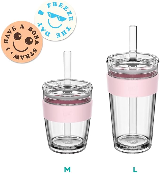 KeepCup Cold Cup - Longplay Double wall Glass Ice Coffee Tumbler with Lid and Straw - 16oz (454ml) - Cloud
