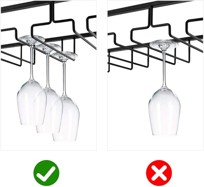 MOCOUM Wine Glasses Rack Under Cabinet Stemware Rack,Wine Glass Hanger Rack Wire Wine Glass Holder Storage Hanger for Cabinet Kitchen Bar (Black, 5 Rows 2 Pack)