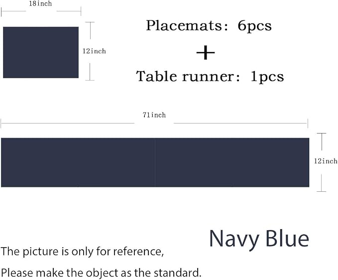 PIGCHCY Elegant Placemats with Matching Table Runner,Washable Durable Durable Vinyl Woven Table Mats Sets(6pcs Placemats+1pcs Table Runner,Same Style,Navy Blue)
